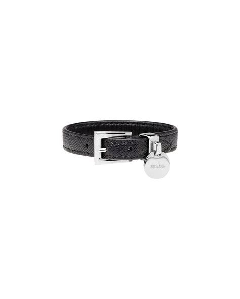 prada woven saffiano leather and silver-plated bracelet|Prada Woven Saffiano Leather And Silver.